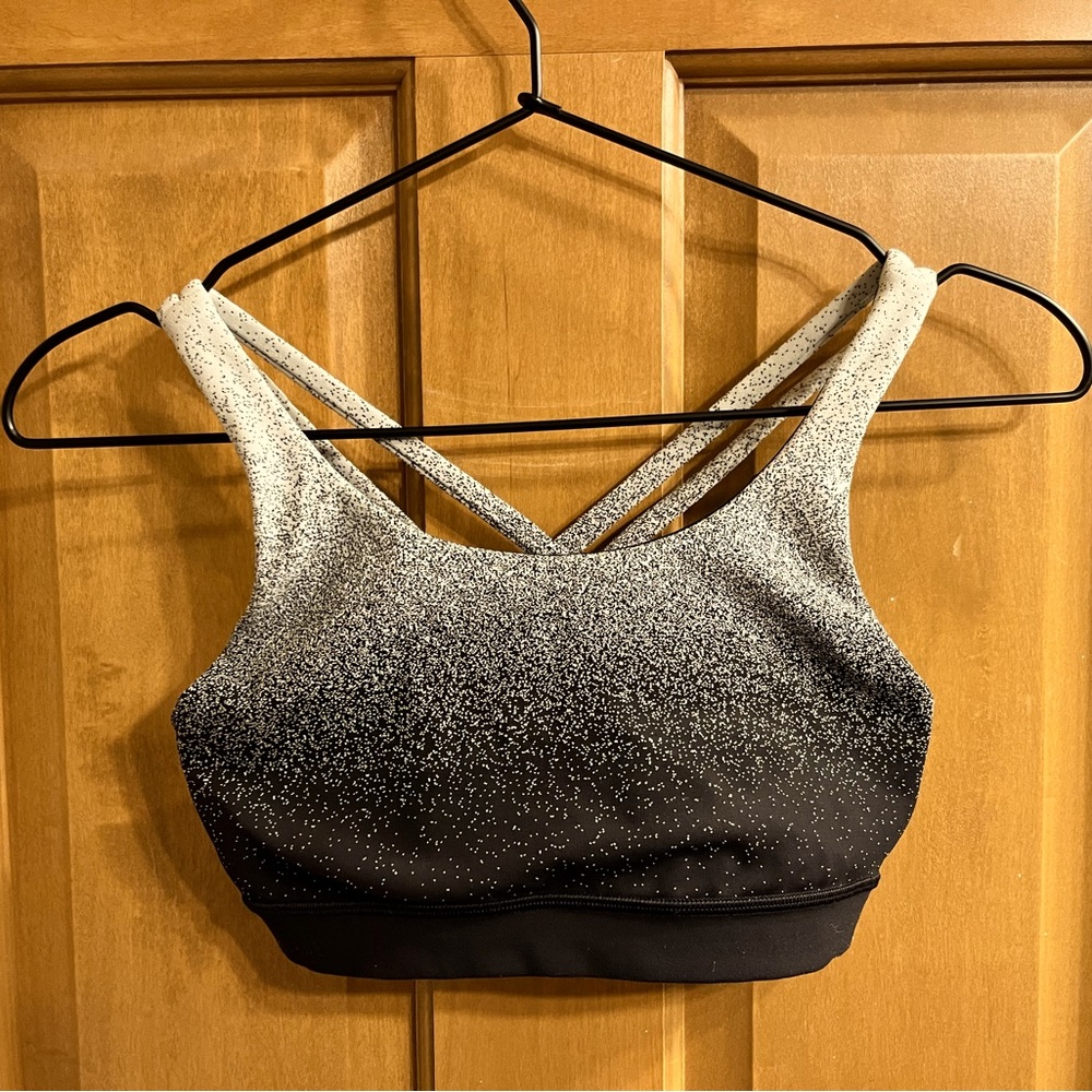 Lululemon Energy Bra Ombre Speckle Stop Black White Woman’s Size 4